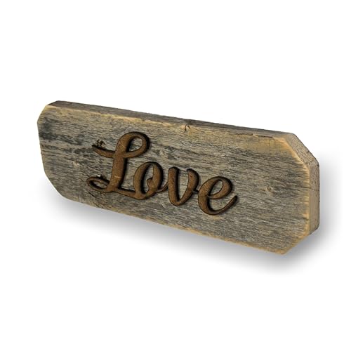 3D Sign, Made in USA, 100% Authentic Weathered Wood, Farmhouse Decor, Wall Art, Rustic Sign, Living Room Decor (Grey Back Brown Letters, Love)