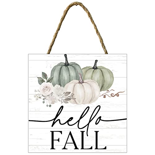 Yippee Daisy Pumpkin Hanging Sign - Home Decorative Rustic Wooden Sign, Thanksgiving, Fall, Autumn Decor to Hang in Front Door, Kitchen Wall, Outdoor, Porch, Farmhouse, Garden - 7" x 7", Hello Fall