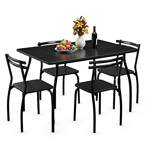 COSTWAY 5-Piece Dining Set Table and 4 Chairs Home Kitchen Room Breakfast Furniture Black