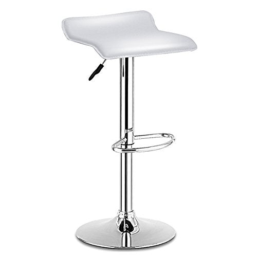 COSTWAY Swivel Bar Stools Adjustable PU Leather Backless Dining Counter Chair (White)