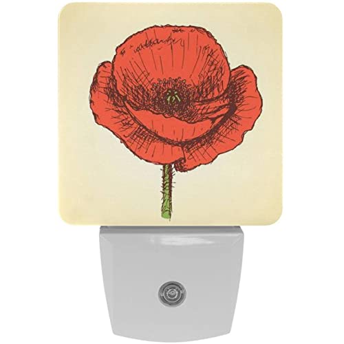 2 Pack Plug-in Nightlight LED Night Light Vintage Poppy Background, Dusk-to-Dawn Sensor for Kid's Room Bathroom, Nursery, Kitchen, Hallway