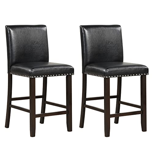 COSTWAY Bar Stools Set of 2, 25.5Ó PVC Leather Armless Counter Height Chair with Back, Kitchen Island Breakfast Chair for Dining Room, Party Room & Restaurant (2, Black)