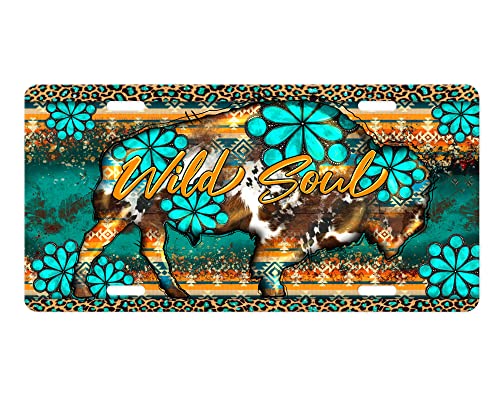 Vanity Decorative Western Aluminum Front License Plate (Wild Soul Bison)