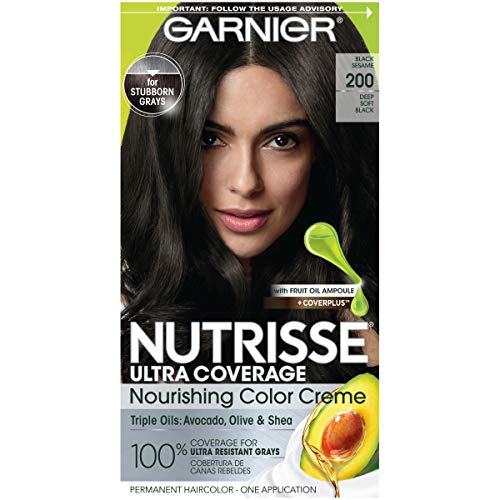 Garnier Nutrisse Ultra Coverage Hair Color, Deep Soft Black Hair Dye (Black Sesame) 200, Pack of 1