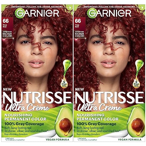 Garnier Hair Color Nutrisse Nourishing Creme, 66 True Red (Pomegranate) Permanent Hair Dye, 2 Count (Packaging May Vary)