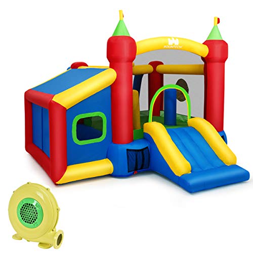 COSTWAY Kids Inflatable Bounce House Play Slide Jumping Castle Ball Pit with 480W Blower