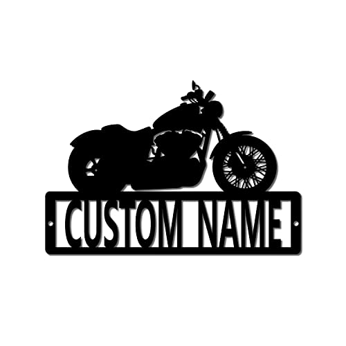 Motorcycle Custom Name Metal Sign (26" W x 18" H, Black)