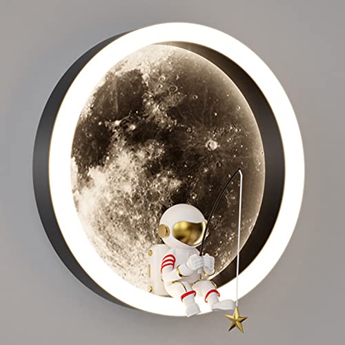 Wall lamp,Wall Lamp Moon Children Room Dimmable Round Wall Light LED Boys Lamp Modern Bedroom Night Light Kids Wall Sconce Indoor Baby Room Bedside Lamp Art Deco Lamp Sleeping Lighting for Girls Boys