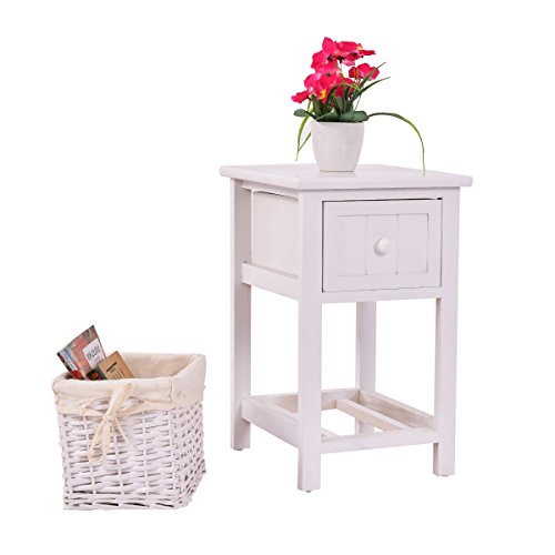 COSTWAY Night Stand 2 Layer 1 Drawer Bedside End Table Organizer Bedroom Wood W/Basket