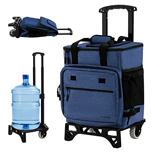 COSTWAY 50-Can Large Rolling Cooler, Leakproof Insulated Soft Cooler Bag with Wheels and Adjustable Handle, 3-in-1 Collapsible Cooler Trolley Cart for Beach, Camping, Picnic, Travel