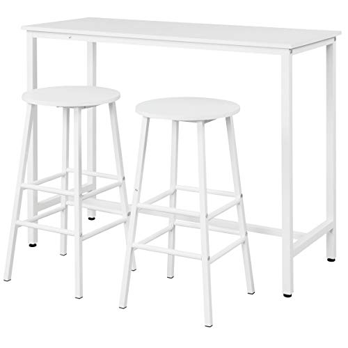 COSTWAY 3-Piece Pub Table Set, Bar Table with 2PCS Backless Bar Stools, Fashionable Simple Style, Kitchen Counter Height Dining Design, Breakfast Table Set for Kitchen, Restaurant, Small Space (White)