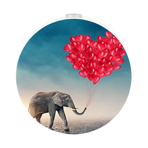 2 Pack Plug-in Nightlight LED Night Light with Dusk-to-Dawn Sensor for Kids Room, Nursery, Kitchen, Grey Elephant Nose Red Balloons Heart