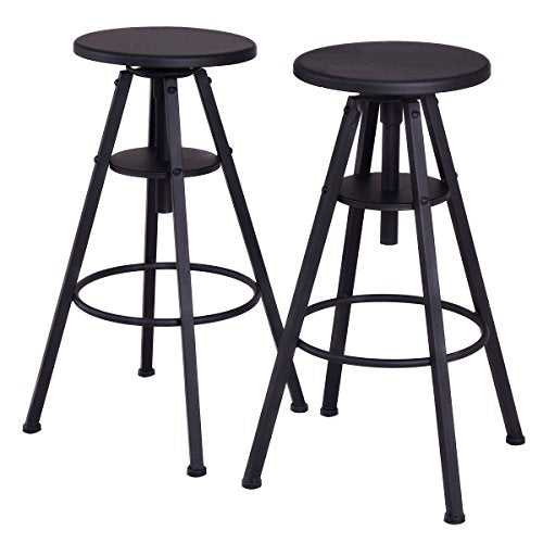 COSTWAY Set of 2 Bar Stools Height Adjustable Iron Metal Indoor/Outdoor Vintage Chairs Black