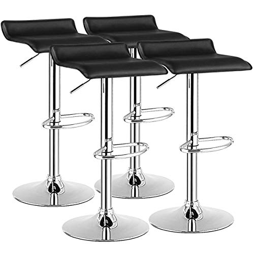 COSTWAY Bar Stools Set of 4, Modern Swivel Contemporary barstools with Adjustable Height, Footrests, Chrome Hydraulic PU Leather Backless Bar Chairs for Kitchen Island Cafe Pub, Black