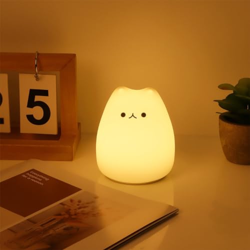 Cat Night Light for Kids - 9-Color Changing, Battery-Powered Cat Lamp, Kids' Bedroom lamp, Soft and Calming Glow