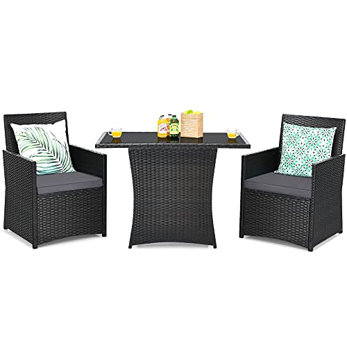 COSTWAY 3PCS Patio Rattan Furniture Set Cushion Sofa Armrest Garden Deck Gray