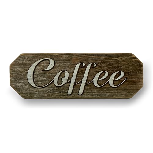 3D Sign, Made in USA, 100% Authentic Weathered Wood, Farmhouse Decor, Wall Art, Rustic Sign, Living Room Decor (Weathered Grey Back, Coffee)