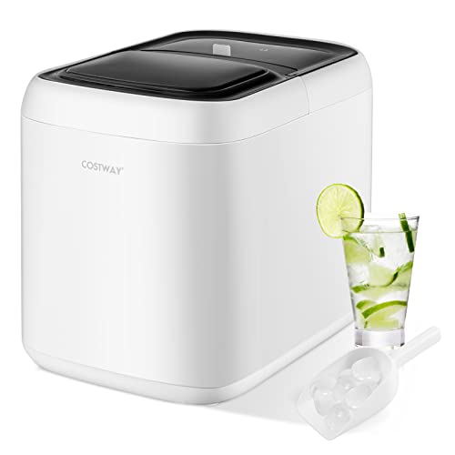 COSTWAY Countertop Ice Maker, S/L Size Ice Cubes Ready in 6 Mins, 35LBS/24H Portable and Compact Ice Maker Machine with Self-Cleaning Function, Electric Ice Maker for Home Kitchen Office, White