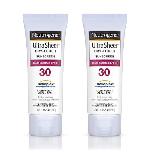 Neutrogena Ultra Sheer Dry-Touch Sunscreen Lotion, Broad Spectrum SPF 30 UVA/UVB Protection, Oxybenzone-Free, Light, Water Resistant, Non-Comedogenic ; Non-Greasy, Travel Size, 3 fl. oz (Pack of 2)