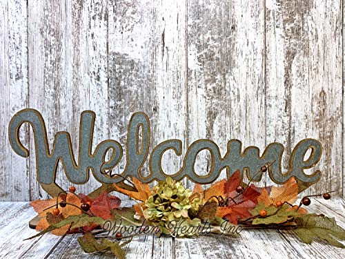 FALL Decor for home farmhouse table Freestanding DECOR Mantle Welcome Give Thanks Cutout Word Sign floral arrangement greenery garland Thanksgiving Decorations Pumpkins Leaves (Welcome)