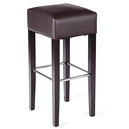 COSTWAY Bar Stool Modern Contemporary Bar Height Backless Padded Seat Pub Bistro Kitchen Dining Side Stools with Solid Wood Legs, Brown