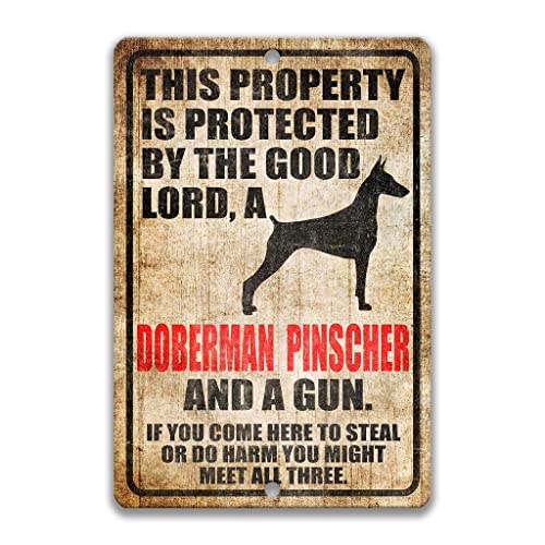 Doberman Pinscher Dog Warning Sign, Doberman Décor Gift, Funny Metal 2nd Amendment Decor NRA