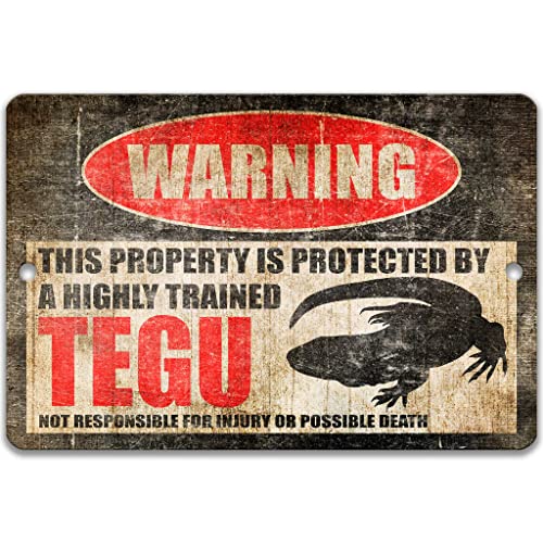 Tegu Protected Property Sign, Funny Lizard Metal Warning Sign, Novelty Gift, Pet Reptile Cage