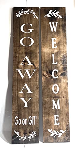 Go Away go on git' front door sign + Welcome + Reversible | Home Decor | Welcome Sign | Outside home decor | Housewarming gift | Christmas gift (Natural Wood, Reversible)