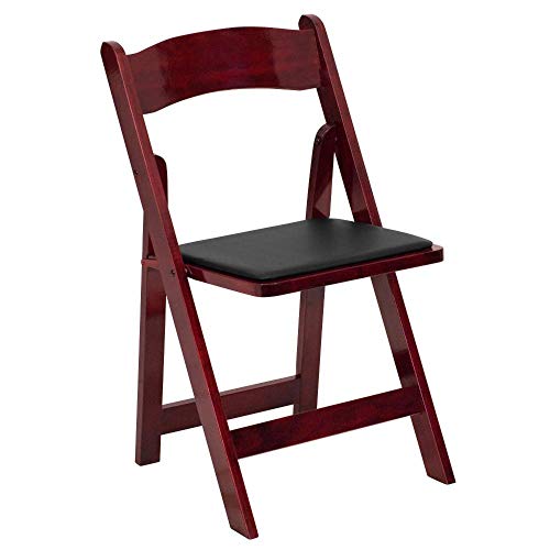 Flash Furniture 4 Pack HERCULES Series Mahogany Wood Folding Chair with Vinyl Padded Seat