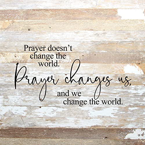 Rustic Reclaimed Wood Sign by Second Hand By Nature - 28 x 28 Handmade Farmhouse Home Decor for Living Room, Kitchen, or Fireplace - Inspirational Christian Wall Art (Prayer Changes Us)