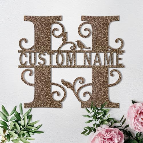 Custom Metal Signs Metal Name Sign Metal Wall Art Split Letter Monogram Wall Decor Metal Wall Art Last Name Sign Family Name Sign Personalized Wedding Gift Fire Pit Sign Outdoor Decor Cabin Sign - H