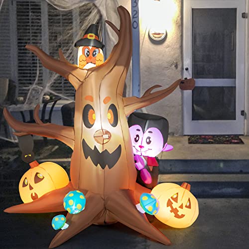 COSTWAY 6FT Inflatable Halloween Dead Tree with Pumpkin Blow up Ghost Tree w/RGB Lights