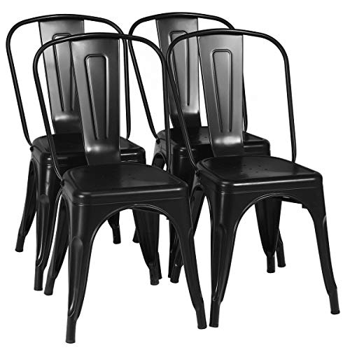 COSTWAY Metal Bar stools Set of 4, with Removable Back, Cafe Side Chairs with Rubber Feet, Stylish and Modern Chairs, for Kitchen, Dining Rooms, and Side Bar