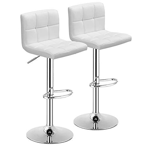 COSTWAY Bar Stools Set of 2, Modern Swivel Adjustable Height PU Leather Barstools with Back, Square Armless Counter Height 2-Pack Bar Chair for Kitchen Island Dining Living Bistro Pub Counter, White