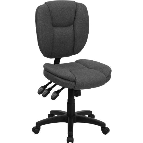 Flash Furniture Caroline Mid-Back Gray Fabric Multifunction Swivel Ergonomic Task Office Chair with Pillow Top Cushioning