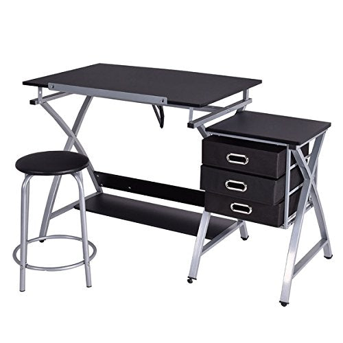 Costway Drafting Table Art & Craft Drawing Desk Art Hobby Folding Adjustable w/Stool