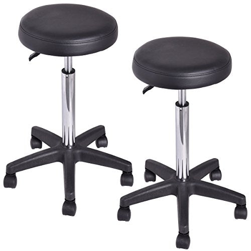 COSTWAY Adjustable Hydraulic Rolling Swivel Bar Stool Facial Massage Spa Salon Home Office Kitchen Modern Chair Stool 2PC (Black)