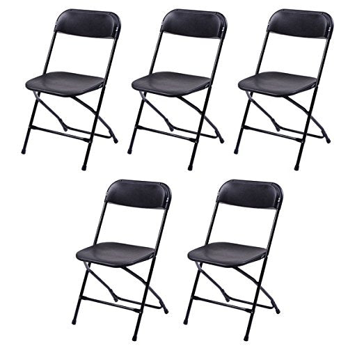 Costway Set of 5 Plastic Folding Chairs Stackable Wedding Party Event Commercial Black