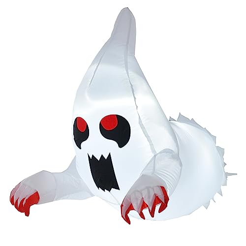 COSTWAY Inflatable Ghost Broke Out from Window, Blow Up Decorations with Built-in LED Lights, 3 Suction Cups