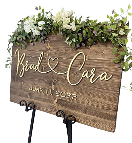 Wedding Sign, Welcome Wedding Sign, Wedding Welcome Sign, 3D Wedding Sign, Custom Sign, Wooden Welcome Sign, Wood Wedding Sign, (18x24, Dark Walnut + Gold Letter)