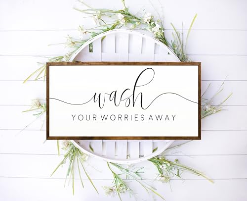 12x24 inches, Wash Your Worries Away Bathroom Sign | Bathroom Decor | Farmhouse Bathroom Decor, Wall Art Bathroom, Inspirational Bathroom Decor, Funny Bathroom Decor
