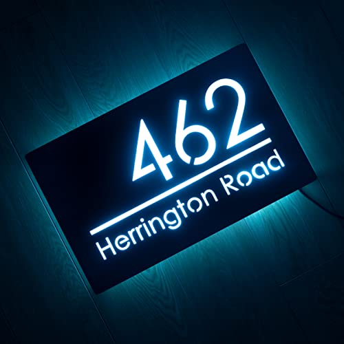 12V LED House Numbers for Street Backlit,Personalised Illuminated Address Numbers,Address Plaque Lighted with LED,Housewarming Gift (Ice Blue Light)