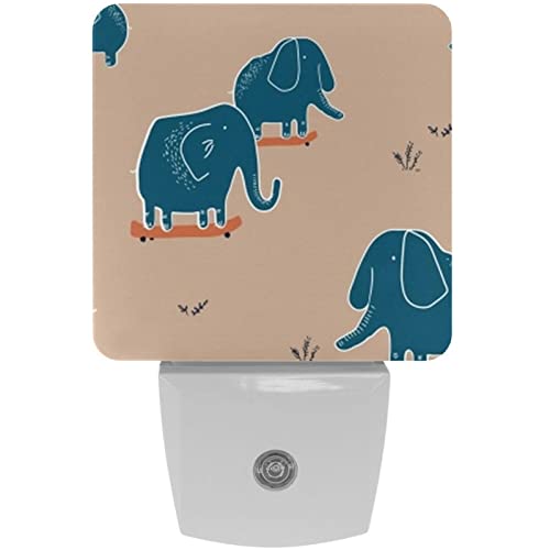 2 Pack Plug-in Nightlight LED Night Light Dark Green Elephant, Dusk-to-Dawn Sensor for Kid's Room Bathroom, Nursery, Kitchen, Hallway