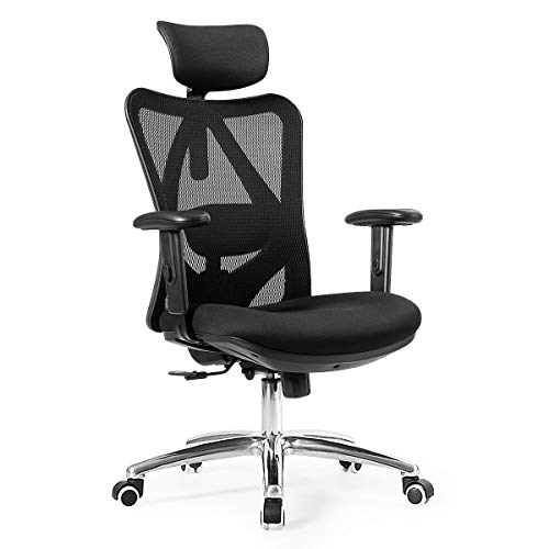 COSTWAY Office Chair, Height-Adjustable Computer Desk Chair with Back, Adjustable Headrest and Tilt-Down Backrest, Ergonomic Breathable Executive Mesh Task Chair for Home Office, Black