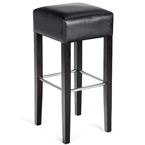 COSTWAY Bar Stool Modern Contemporary Bar Height Backless Padded Seat Pub Bistro Kitchen Dining Side Stools with Solid Wood Legs, Black