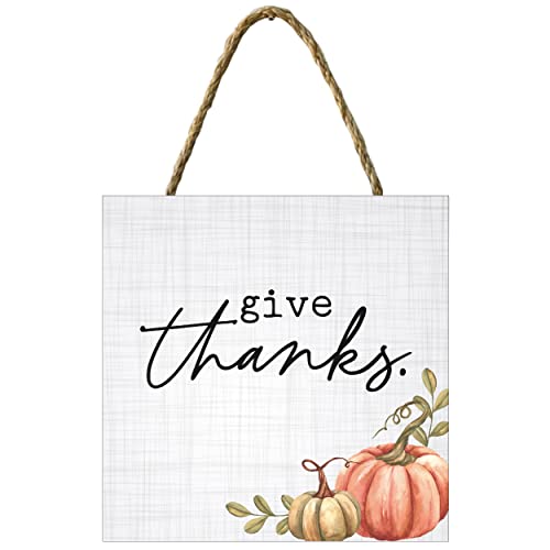 Yippee Daisy Pumpkin Hanging Sign - Home Decorative Rustic Wooden Sign, Thanksgiving, Fall, Autumn Decor to Hang in Front Door, Kitchen Wall, Outdoor, Porch, Farmhouse, Garden, 7" x 7", Give Thanks