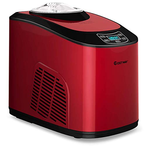 COSTWAY Ice Cream Maker, 1.6 Quart Automatic Electric Programmable LCD Display Screen Countertop Easy Clean Ice Cream Machine, Make Soft & Hard Ice Cream Auto Shut-Off Timer, for Kids, Families & Friends (RED)