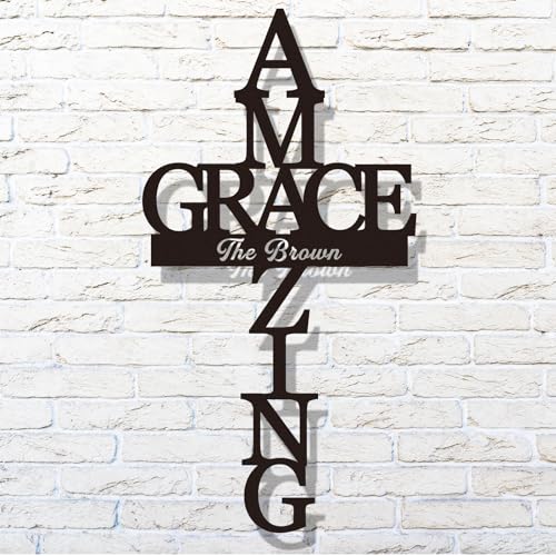 Personalized Amazing Cross Metal Grace Sign for Wall decor, Home Decor, Metal Wall Art