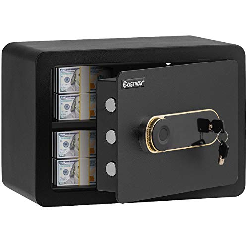 COSTWAY 0.5 Cubic Feet Security Safe Lock Box with Keypad, 2-Layer Cabinet with Inner LED Light, Security Safe Deposit Box with 2 Override Keys Ideal to Store Cash, Jewelry, Guns, Valuables