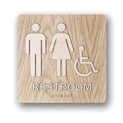 ADA Square Restroom Bathroom Sign - Modern Signage - 8"x8" Size - Various Finishes - Contemporary Decor - Braille & Handicap Accessible